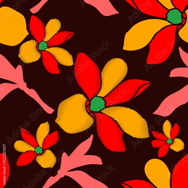 Fototapeta Magnolia.Seamless pattern.Vector.Image on white and color background.