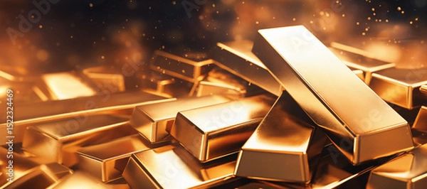 Fototapeta Stacking numerous gold bars together, creating an impressive display of wealth and abundance, radiating luxury and prosperity