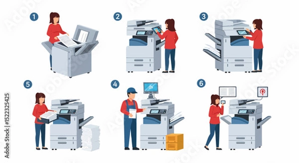 Fototapeta Steps for Using a Photocopier Machine Office Printing Process