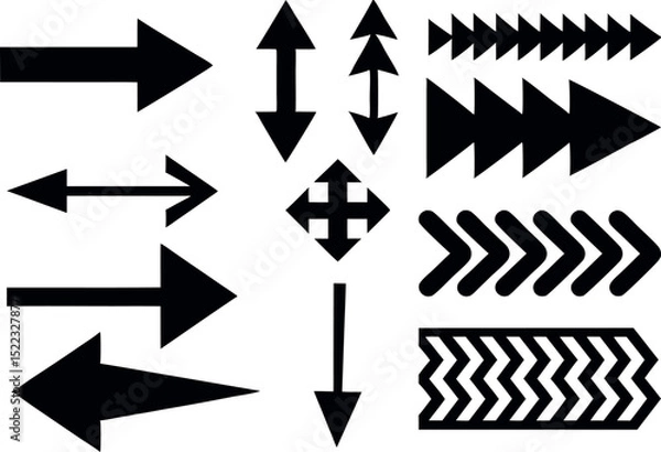 Obraz A collection of black and white arrow icons, perfect for web design elements or directional symbols