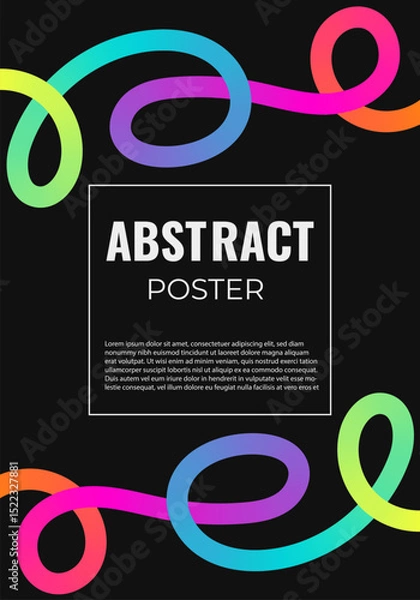 Fototapeta Abstract poster with rainbow gradient wavy line. Cover template with dynamic curve ribbon. Fluid color elements.