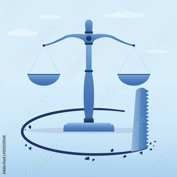 Obraz Failure to comply with laws, fraud and corruption lead to destruction of justice system. Thief sawing floor to make corrupt politics falling down. Failure justice.