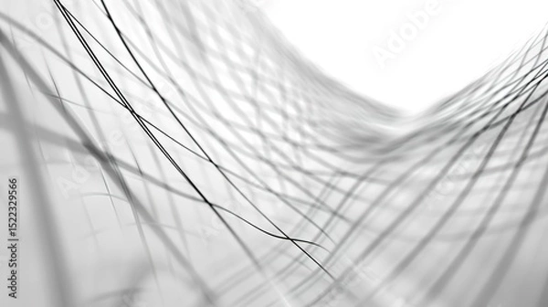 Fototapeta Minimalist abstract background composed of fine lines forming a grid pattern, with subtle intersections and slight variations in thickness. Monochromatic gray tones on a white base, soft shadows.