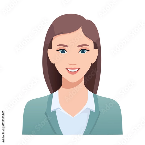 Fototapeta Flat Vector. Portrait of only one Woman. Simple Background.