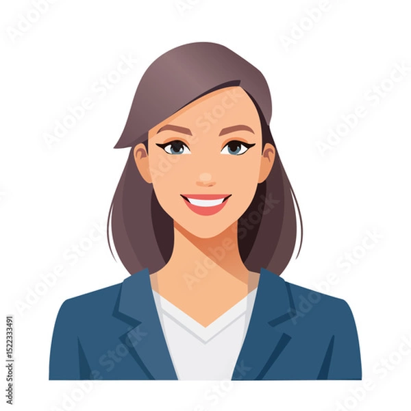 Fototapeta Flat Vector. Portrait of only one Woman. Simple Background.