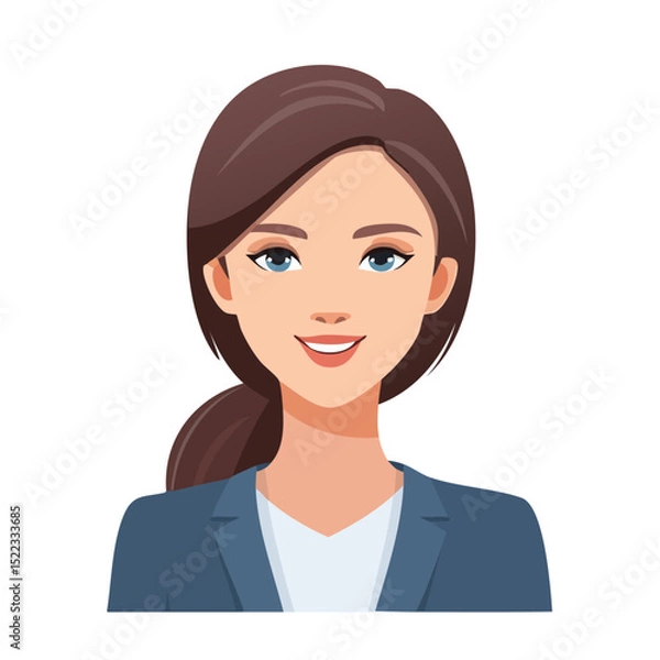 Fototapeta Flat Vector. Portrait of only one Woman. Simple Background.