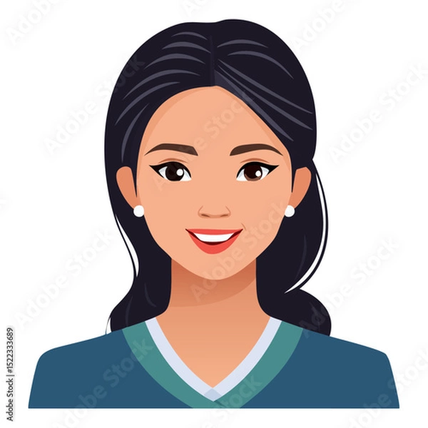 Fototapeta Flat Vector. Portrait of only one Woman. Simple Background.