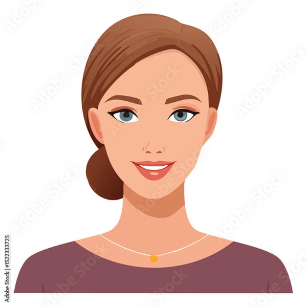 Fototapeta Flat Vector. Portrait of only one Woman. Simple Background.