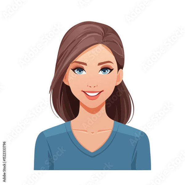 Fototapeta Flat Vector. Portrait of only one Woman. Simple Background.