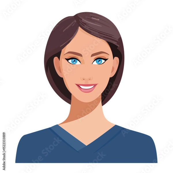 Fototapeta Flat Vector. Portrait of only one Woman. Simple Background.