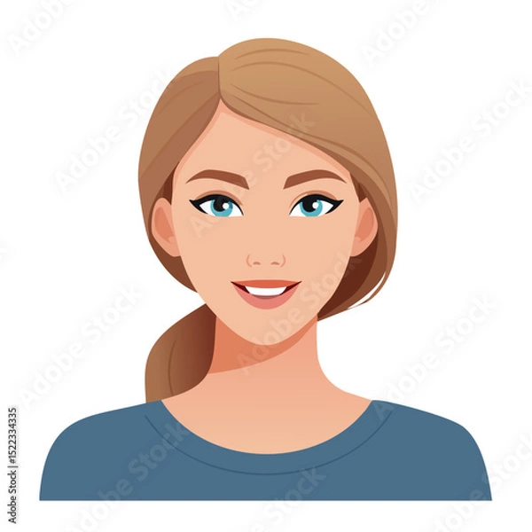 Fototapeta Flat Vector. Portrait of only one Woman. Simple Background.