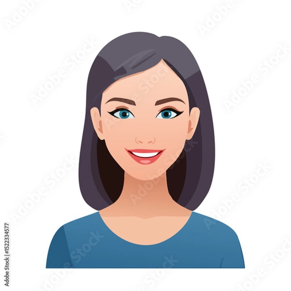 Fototapeta Flat Vector. Portrait of only one Woman. Simple Background.