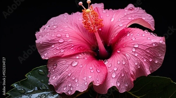 Fototapeta Hibiscus Macro Shot with Shine on Black