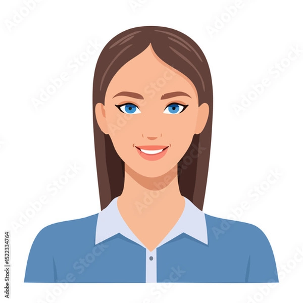 Fototapeta Flat Vector. Portrait of only one Woman. Simple Background.