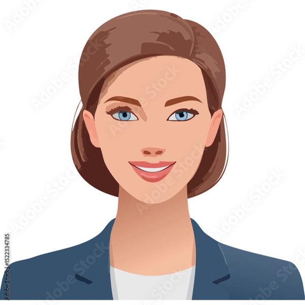 Fototapeta Flat Vector. Portrait of only one Woman. Simple Background.
