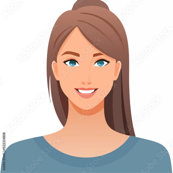 Fototapeta Flat Vector. Portrait of only one Woman. Simple Background.