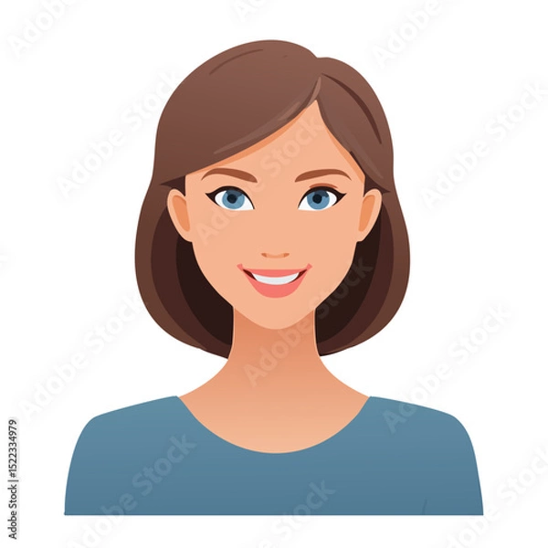 Fototapeta Flat Vector. Portrait of only one Woman. Simple Background.