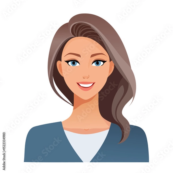 Fototapeta Flat Vector. Portrait of only one Woman. Simple Background.