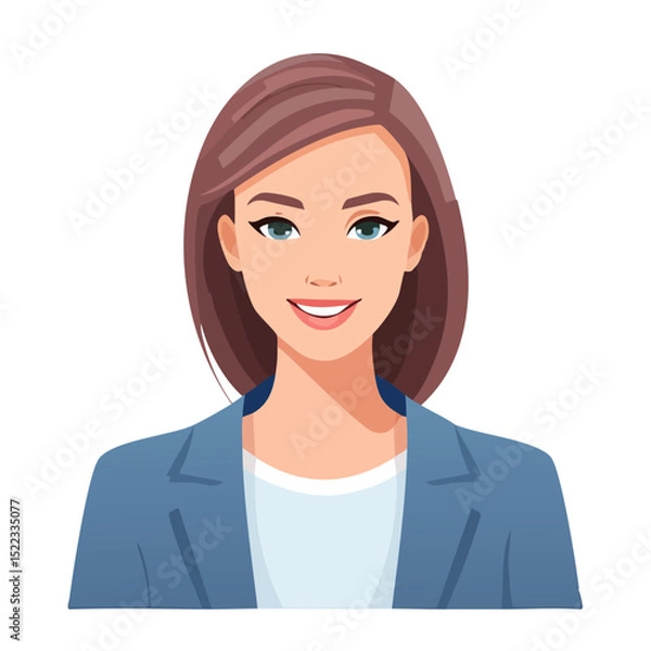 Fototapeta Flat Vector. Portrait of only one Woman. Simple Background.
