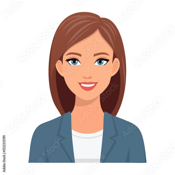 Fototapeta Flat Vector. Portrait of only one Woman. Simple Background.