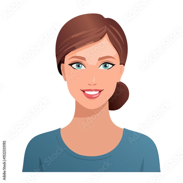 Fototapeta Flat Vector. Portrait of only one Woman. Simple Background.