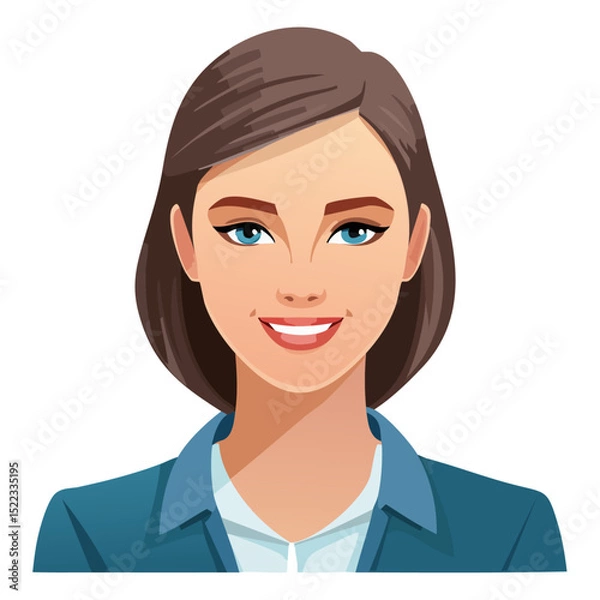Fototapeta Flat Vector. Portrait of only one Woman. Simple Background.
