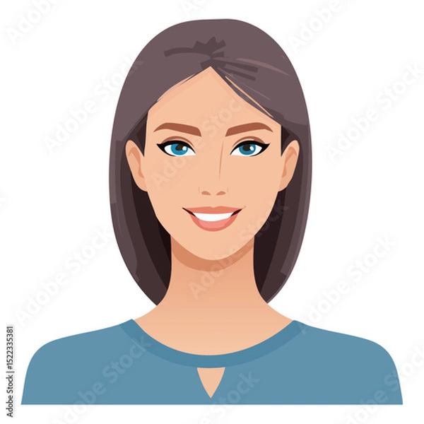 Fototapeta Flat Vector. Portrait of only one Woman. Simple Background.
