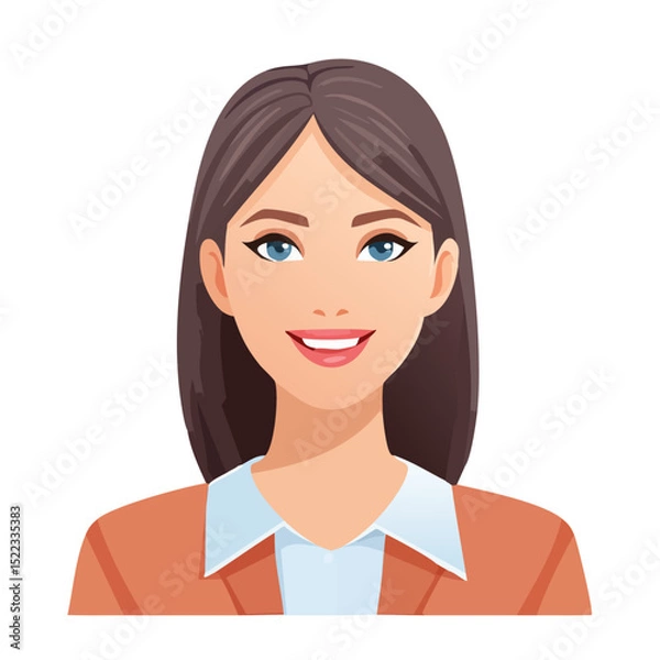 Fototapeta Flat Vector. Portrait of only one Woman. Simple Background.