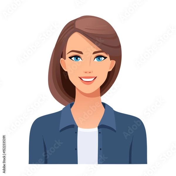 Fototapeta Flat Vector. Portrait of only one Woman. Simple Background.
