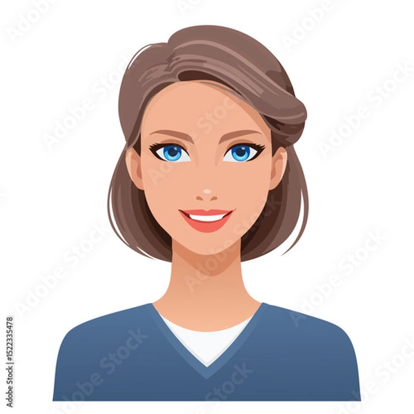 Fototapeta Flat Vector. Portrait of only one Woman. Simple Background.