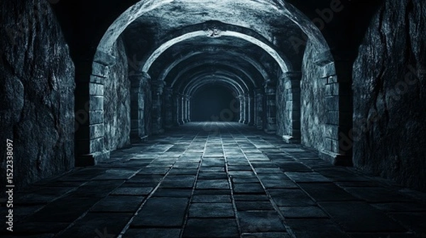 Fototapeta Dark Stone Tunnel - Fantasy Dungeon Hall