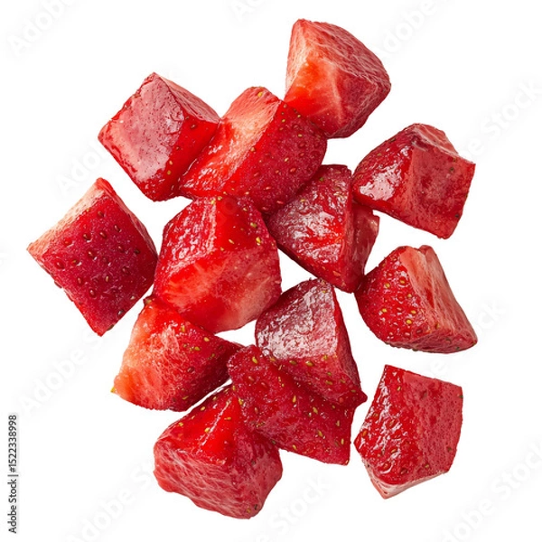 Obraz Fresh, vibrant, and juicy strawberry pieces arranged beautifully, showcasing their rich red color and natural shine, perfect for healthy snacks