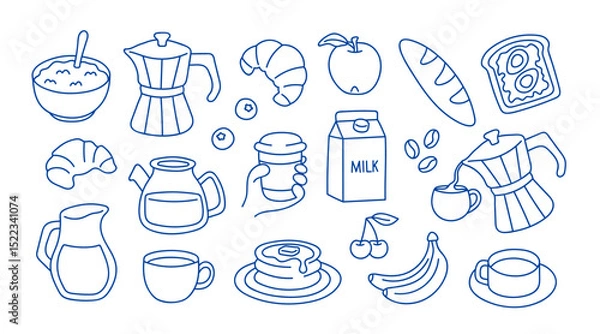 Obraz Doodle coffee set. Vector design breakfast illustration.