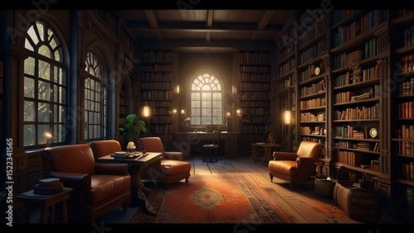 Obraz library at night