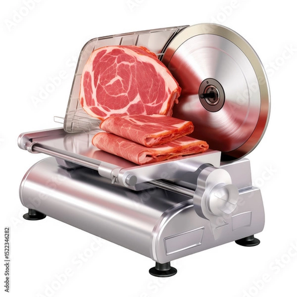 Fototapeta A meat slicer with slices of meat on it