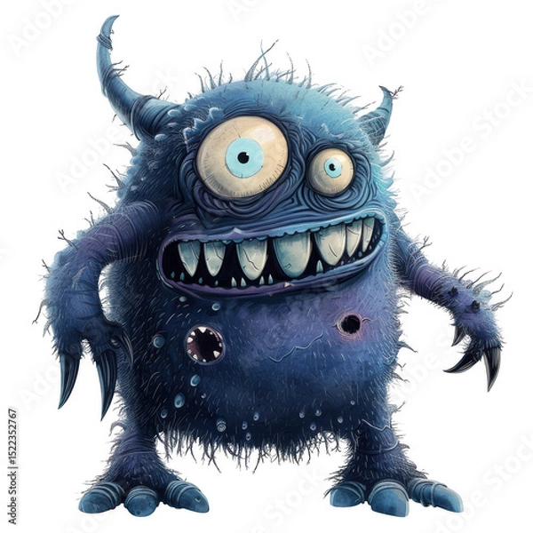 Obraz A blue furry monster with horns and teeth