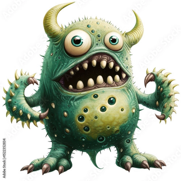 Obraz A green monster with horns and big eyes
