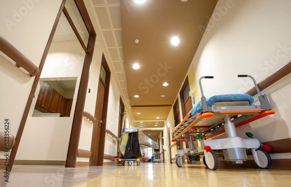 Obraz Empty Hospiatal corridor with Emergency Push Bed
