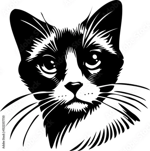 Fototapeta SVG file portrait cat black and white vector, file for printing, cutting