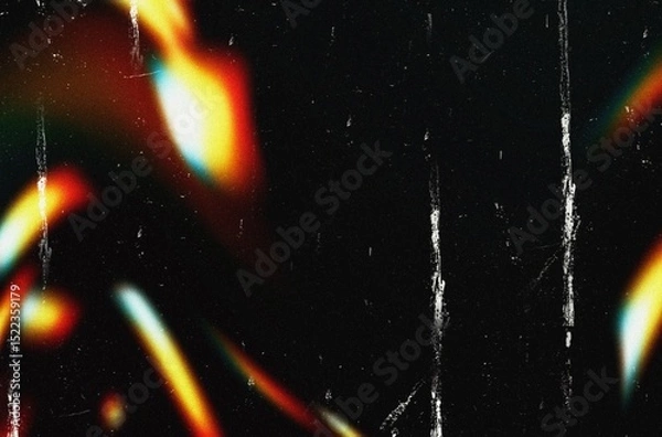 Fototapeta Abstract grainy rainbow crystal light leaks overlay effect with scratches and dust, film grain texture