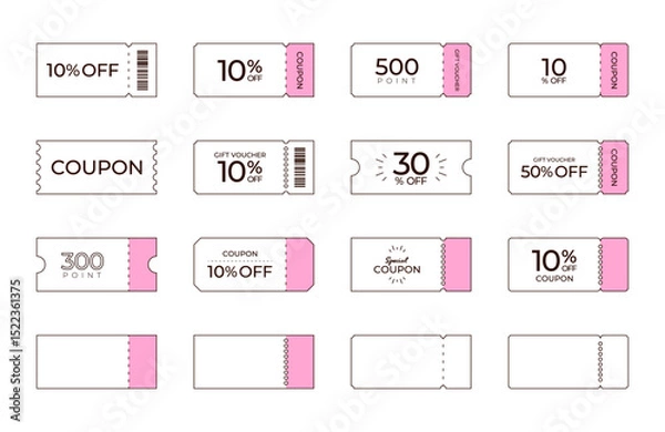 Obraz かわいいクーポンチケットのシンプルデザインセット