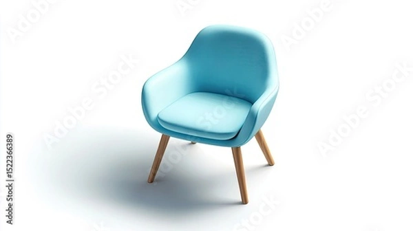 Obraz Cyan office chair on white background, isometric minimalist design with molded shell and wood legs