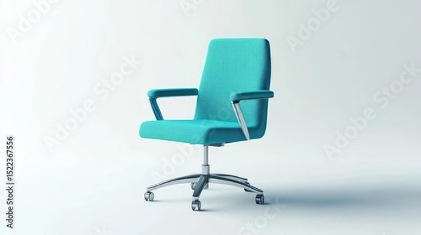 Obraz Cyan task chair on white background with isometric minimalist rendering