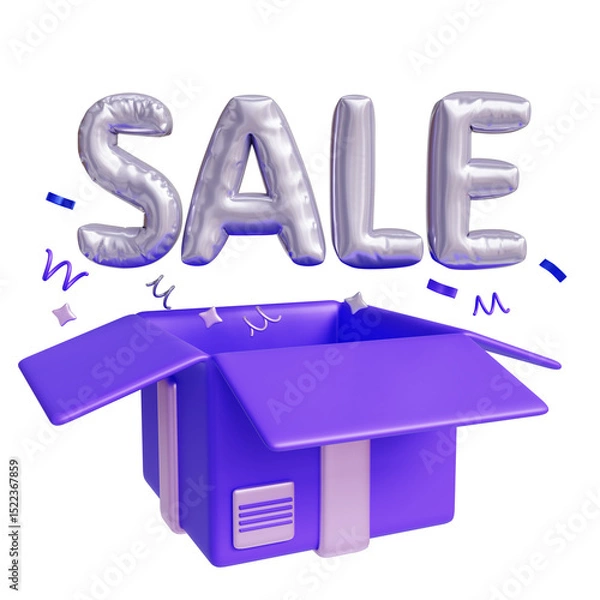 Fototapeta Cyber monday promotion icon opened box and inflated sale text 3d rendered illustration