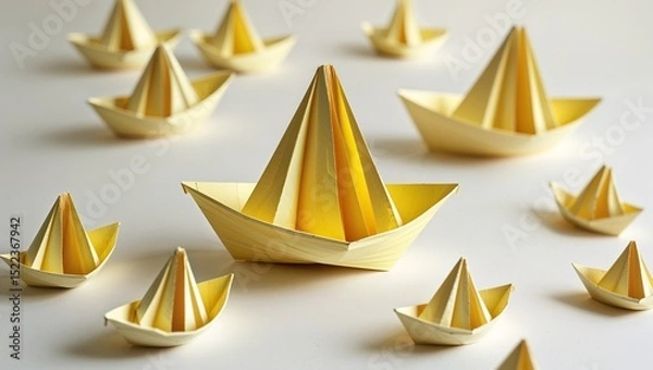 Obraz Yellow paper boat fleet