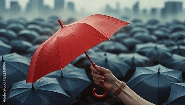 Obraz Red umbrella in a crowd