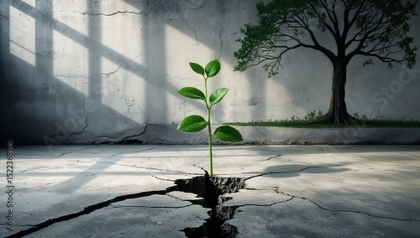 Obraz Plant growing through cracked concrete