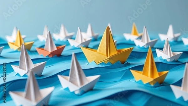 Obraz Paper boats on blue waves