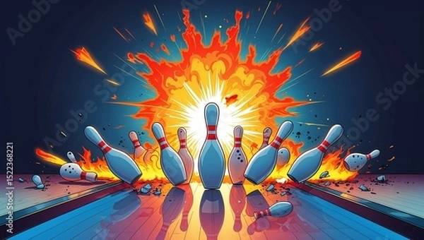 Obraz Bowling strike cartoon explosion