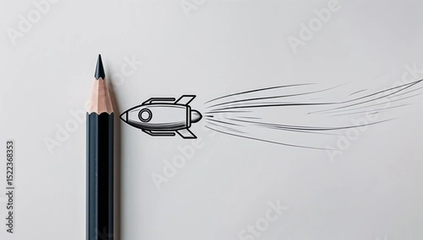 Obraz Pencil drawing of rocket launching
